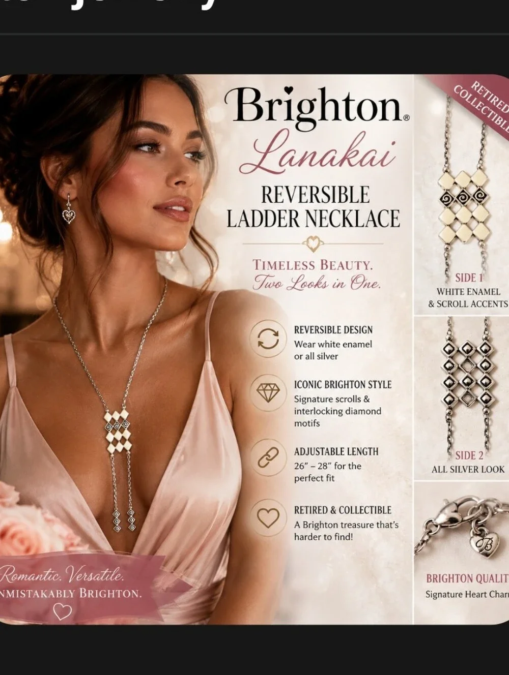 Brighton Lanakai Reversible Ladder Necklace White Enamel Silver Retired JL8263